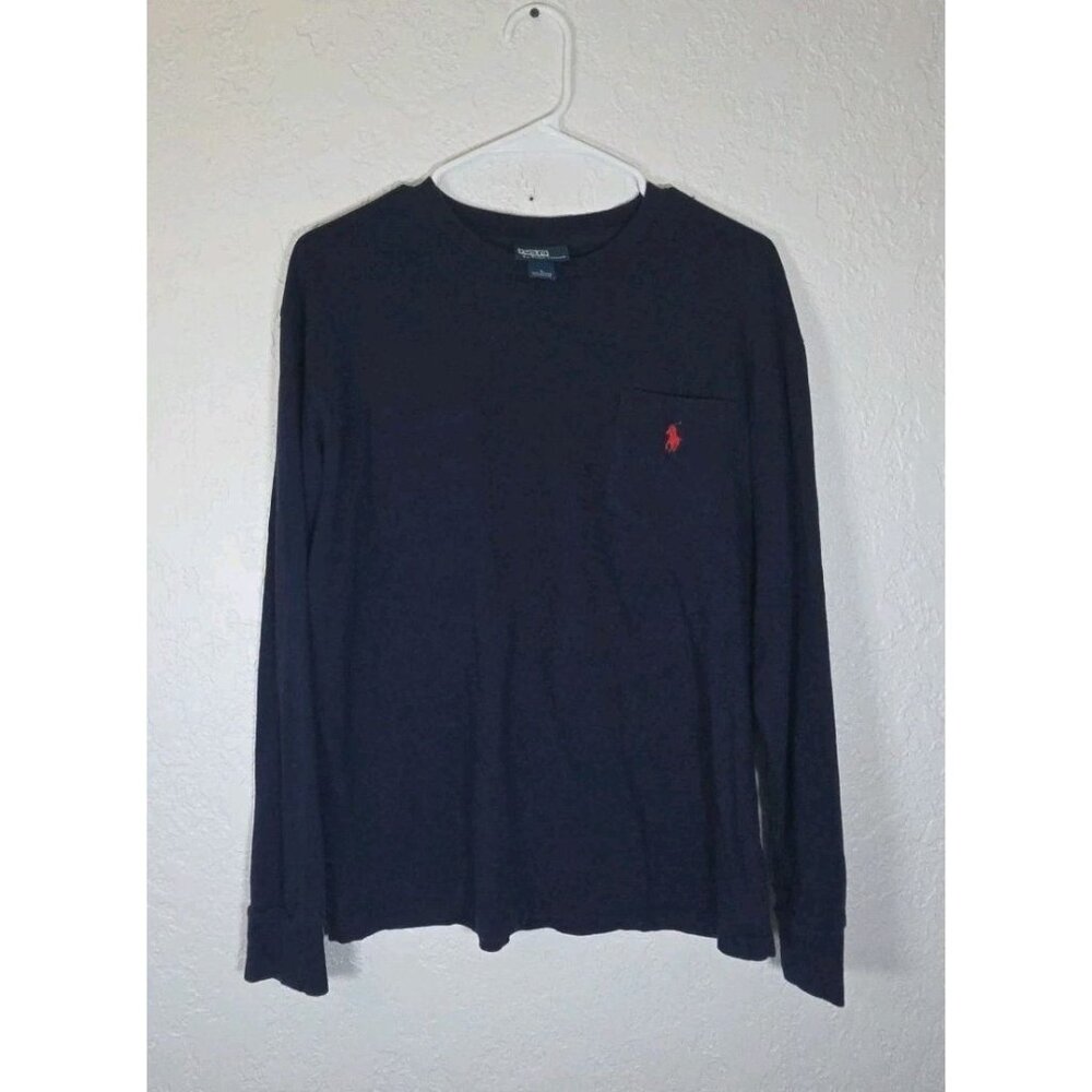 Mens Vintage Polo Ralph Lauren Long Sleeve Size L Pocket Red Pony